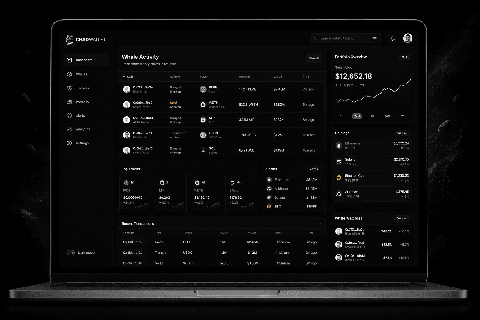 ChadWallet web app dashboard
